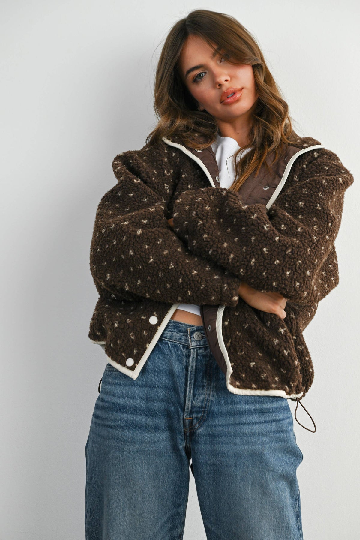 The Fern Dot Sherpa Fleece Snap Jacket-BMJ7831