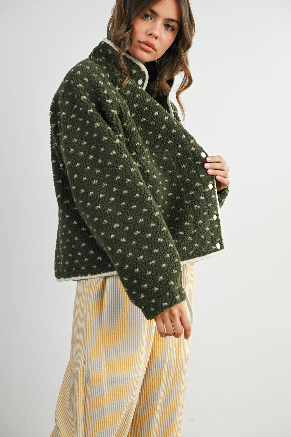 The Fern Dot Sherpa Fleece Snap Jacket-BMJ7831