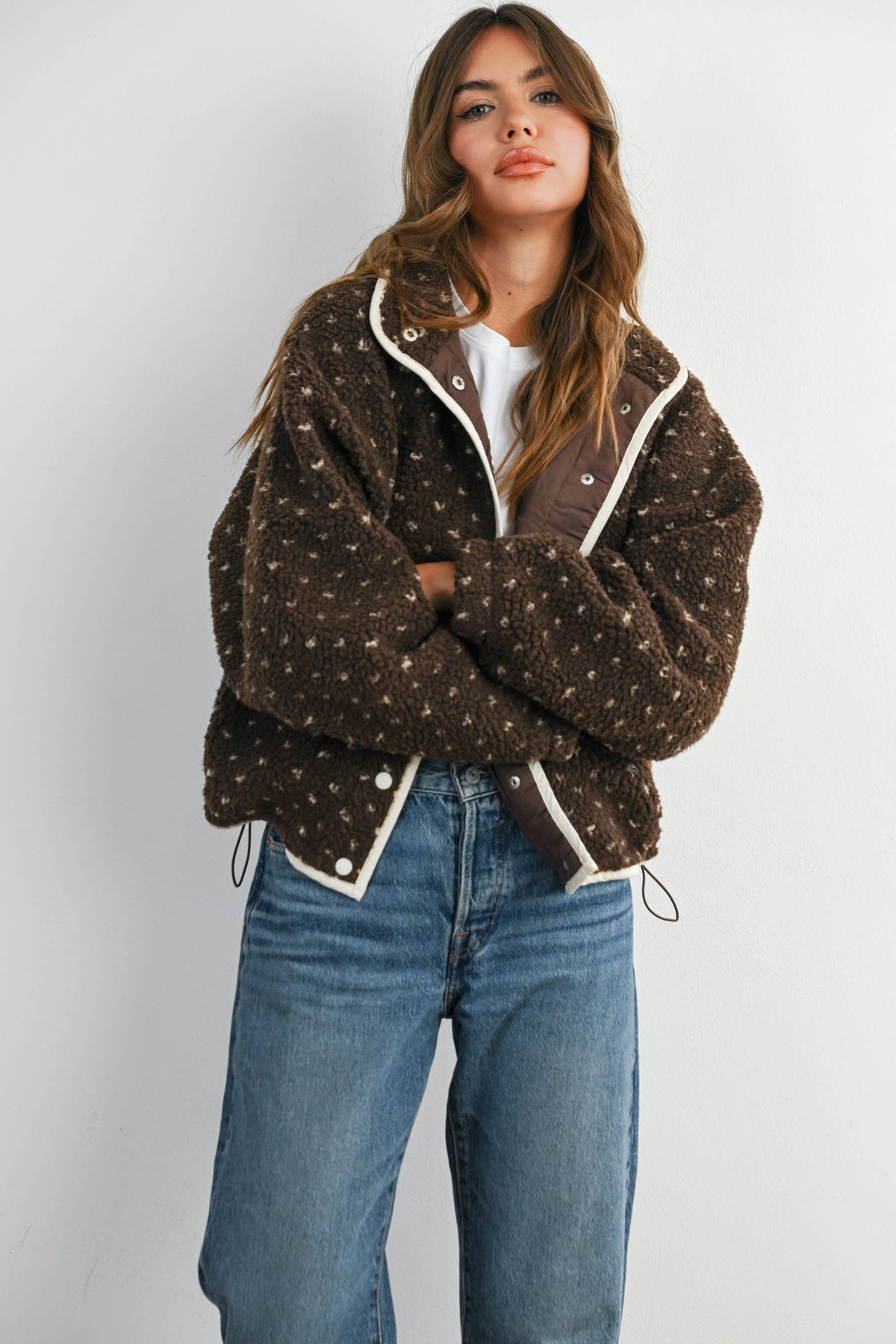 The Fern Dot Sherpa Fleece Snap Jacket-BMJ7831