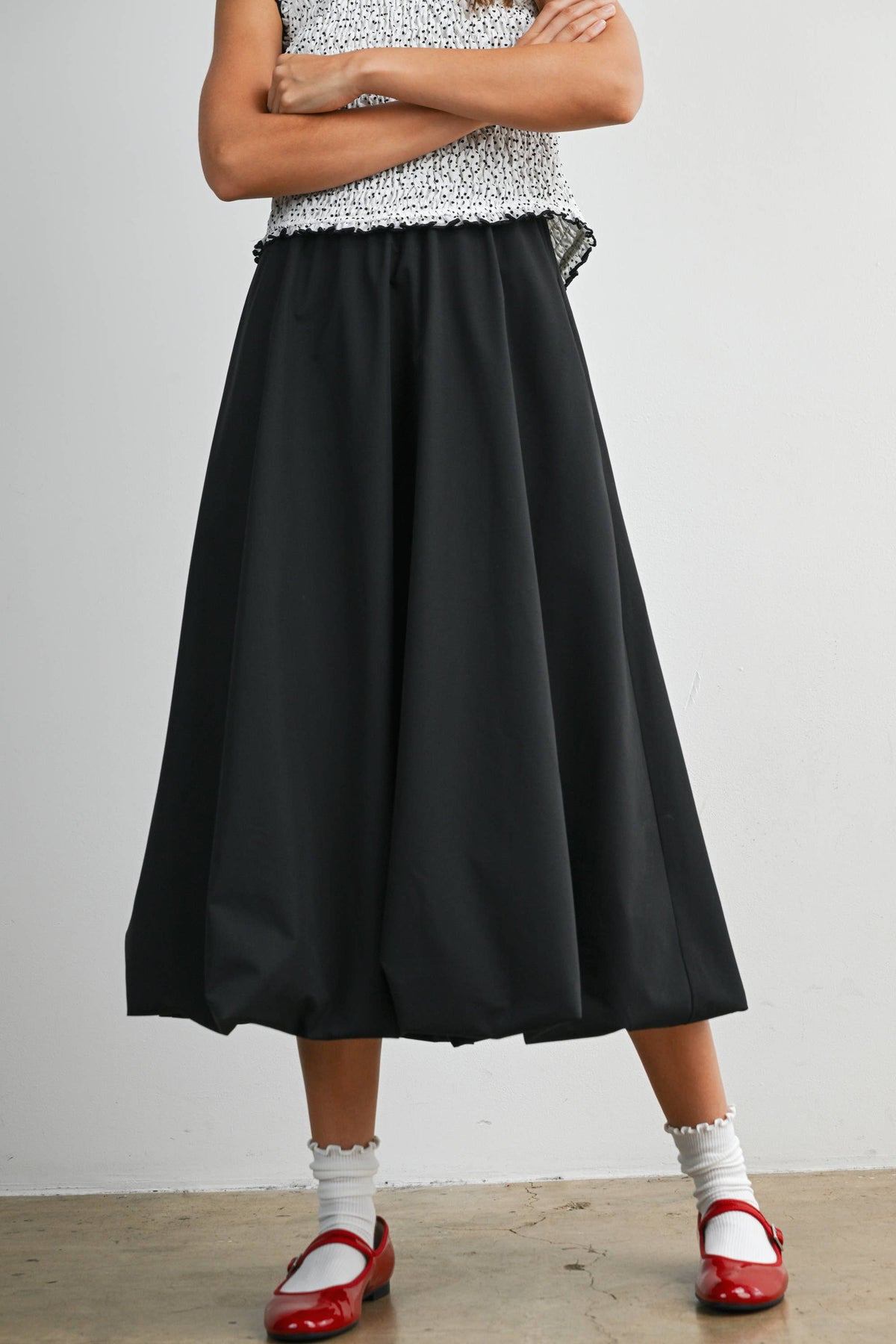 Elastic Waist Bubble Hem Maxi Skirt - BMS8074
