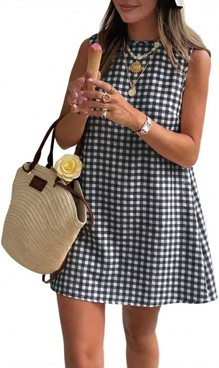 Cotton Blend Gingham Mini Shift Dress Little Summer Dress