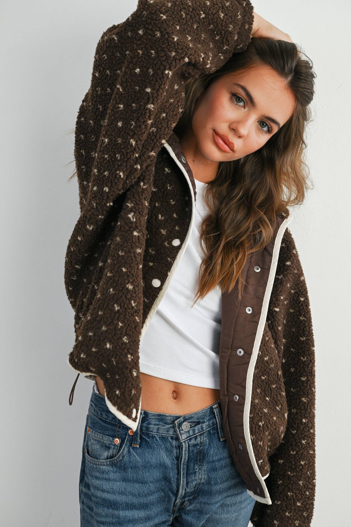 The Fern Dot Sherpa Fleece Snap Jacket-BMJ7831