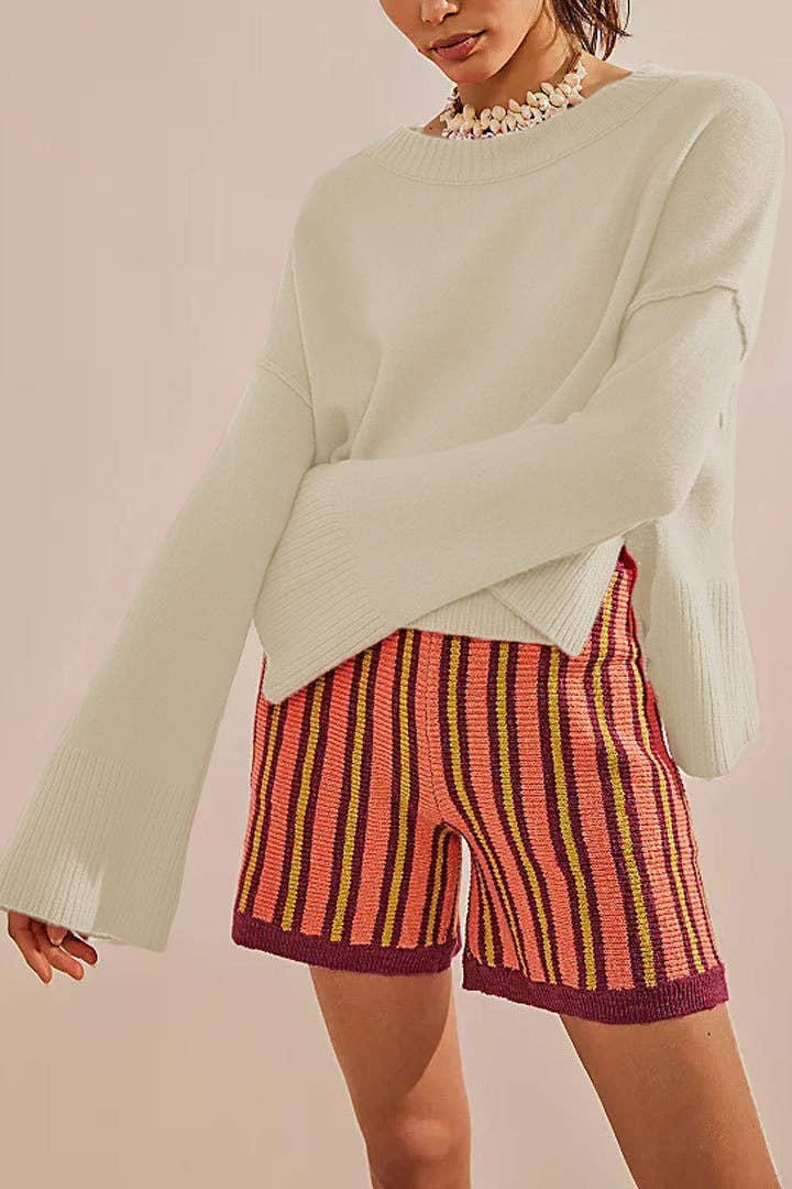 Slouchy plain flare sleeve knit sweater jumper