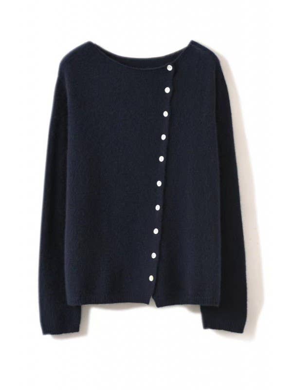 Plain Effortless Asymmetric button closure knit cardigan