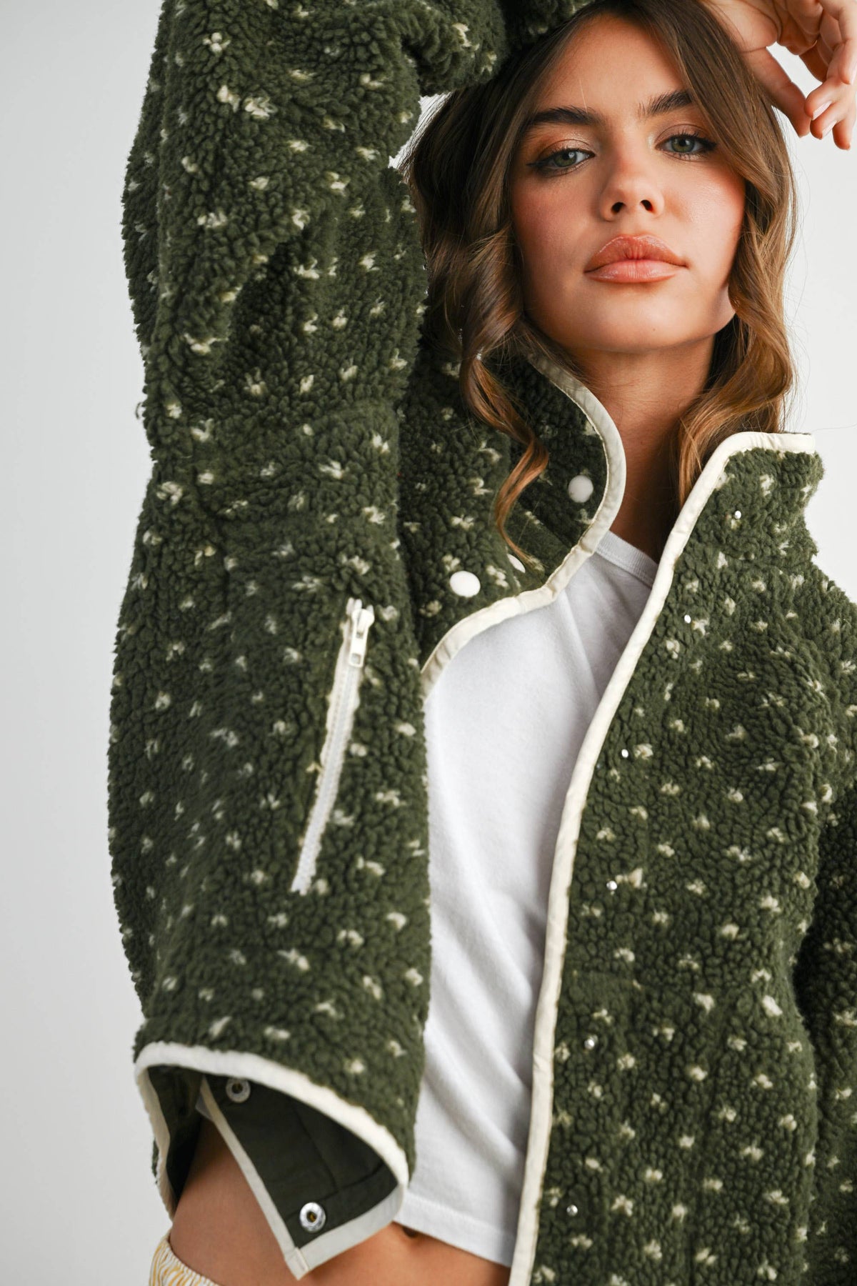 The Fern Dot Sherpa Fleece Snap Jacket-BMJ7831