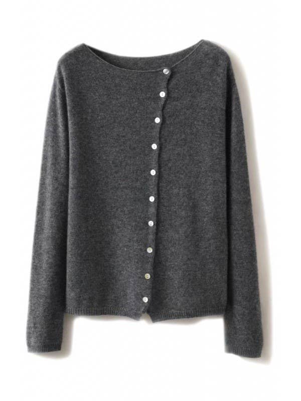Plain Effortless Asymmetric button closure knit cardigan