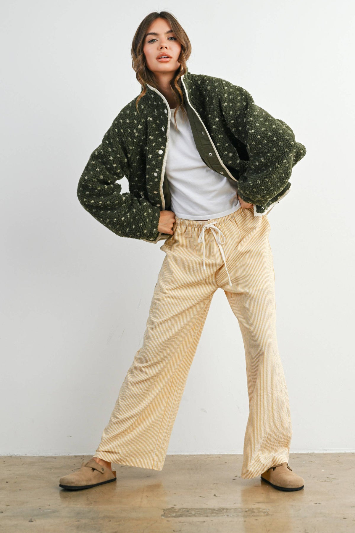 The Fern Dot Sherpa Fleece Snap Jacket-BMJ7831