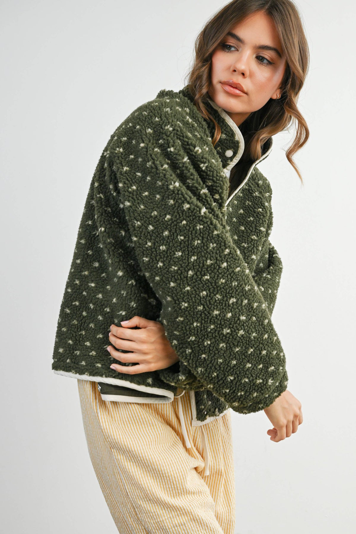 The Fern Dot Sherpa Fleece Snap Jacket-BMJ7831